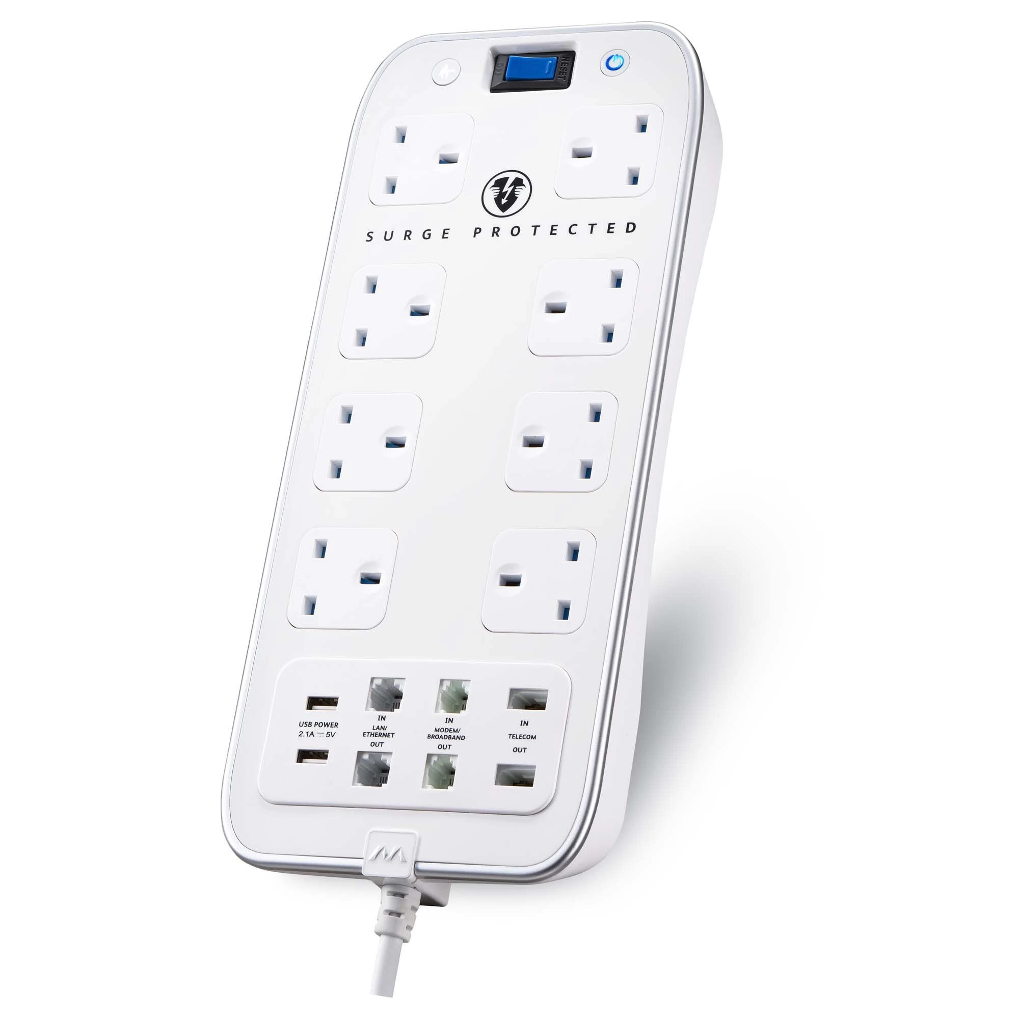 Masterplug Surge White 8 Socket Extension Lead With USB, 2m 3 Masterplug Surge White 8 Socket Extension Lead With USB, 2m
