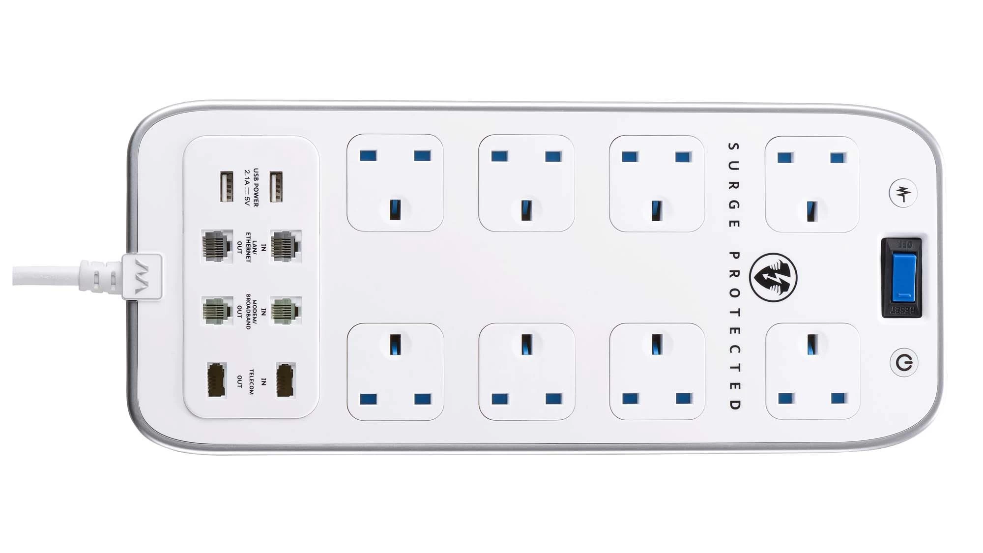 Masterplug Surge White 8 Socket Extension Lead With USB, 2m 4 Masterplug Surge White 8 Socket Extension Lead With USB, 2m - Image 2