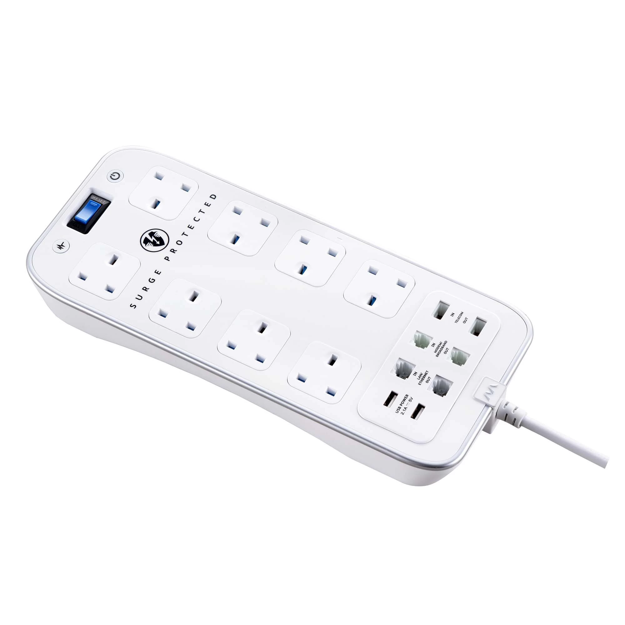 Masterplug Surge White 8 Socket Extension Lead With USB, 2m 5 Masterplug Surge White 8 Socket Extension Lead With USB, 2m - Image 3