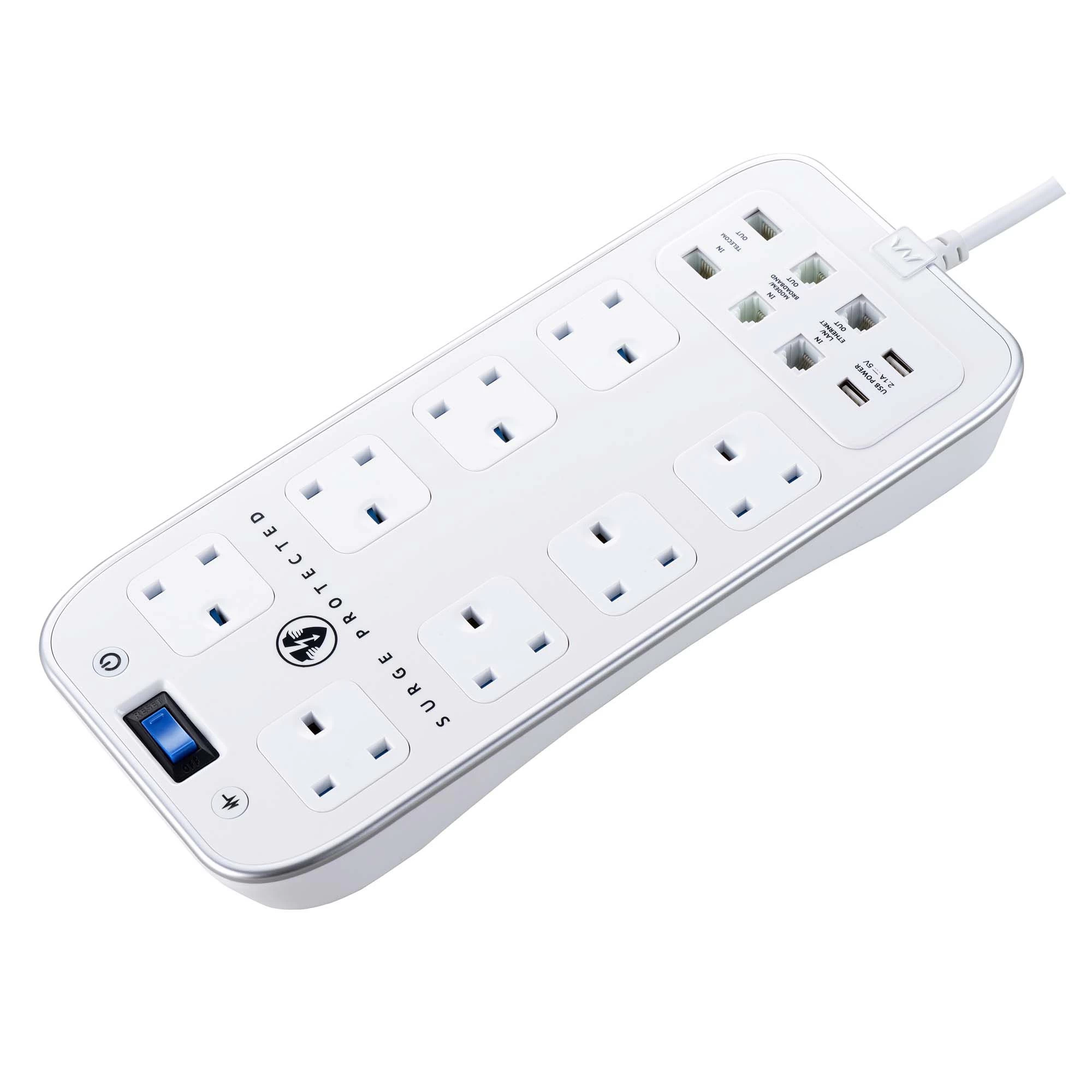 Masterplug Surge White 8 Socket Extension Lead With USB, 2m 6 Masterplug Surge White 8 Socket Extension Lead With USB, 2m - Image 4