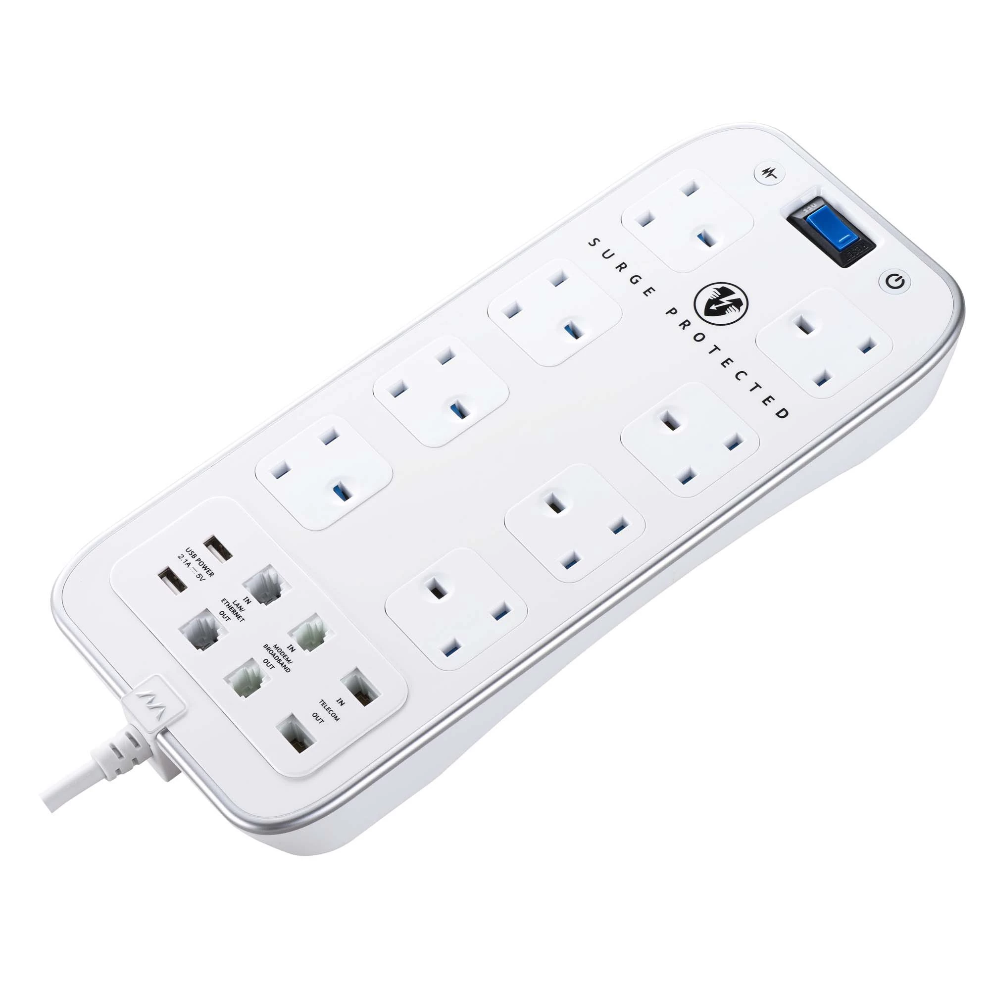 Masterplug Surge White 8 Socket Extension Lead With USB, 2m 7 Masterplug Surge White 8 Socket Extension Lead With USB, 2m - Image 5