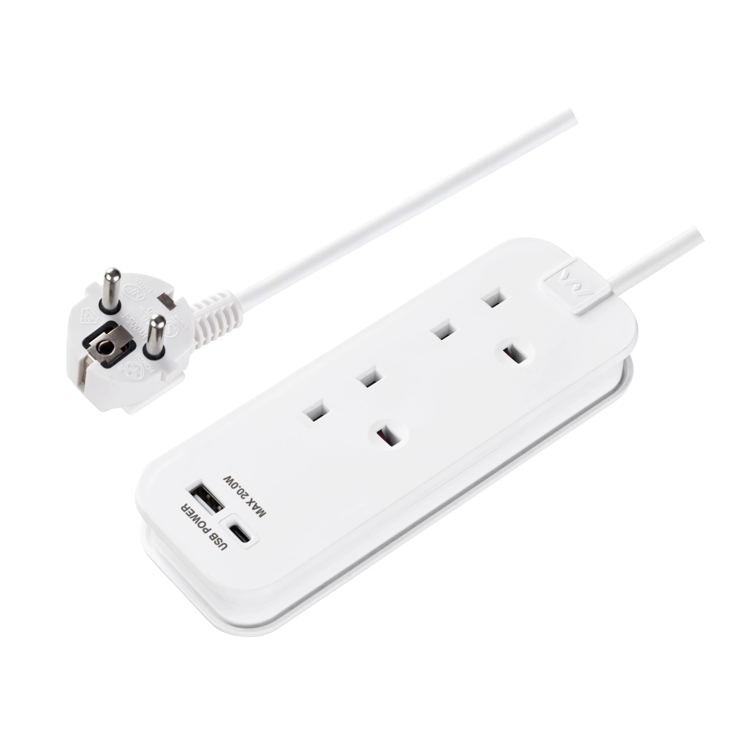 Masterplug White 13A 2 Socket Travel Extension Lead With USB, 0.45m 3 Masterplug White 13A 2 Socket Travel Extension Lead With USB, 0.45m