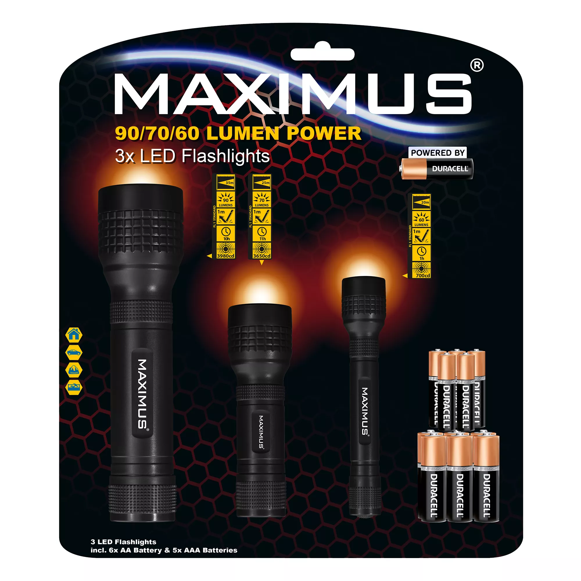 Maximus Black LED Battery-powered Torch, Pack Of 3 7 Maximus Black LED Battery-powered Torch, Pack Of 3 - Image 5