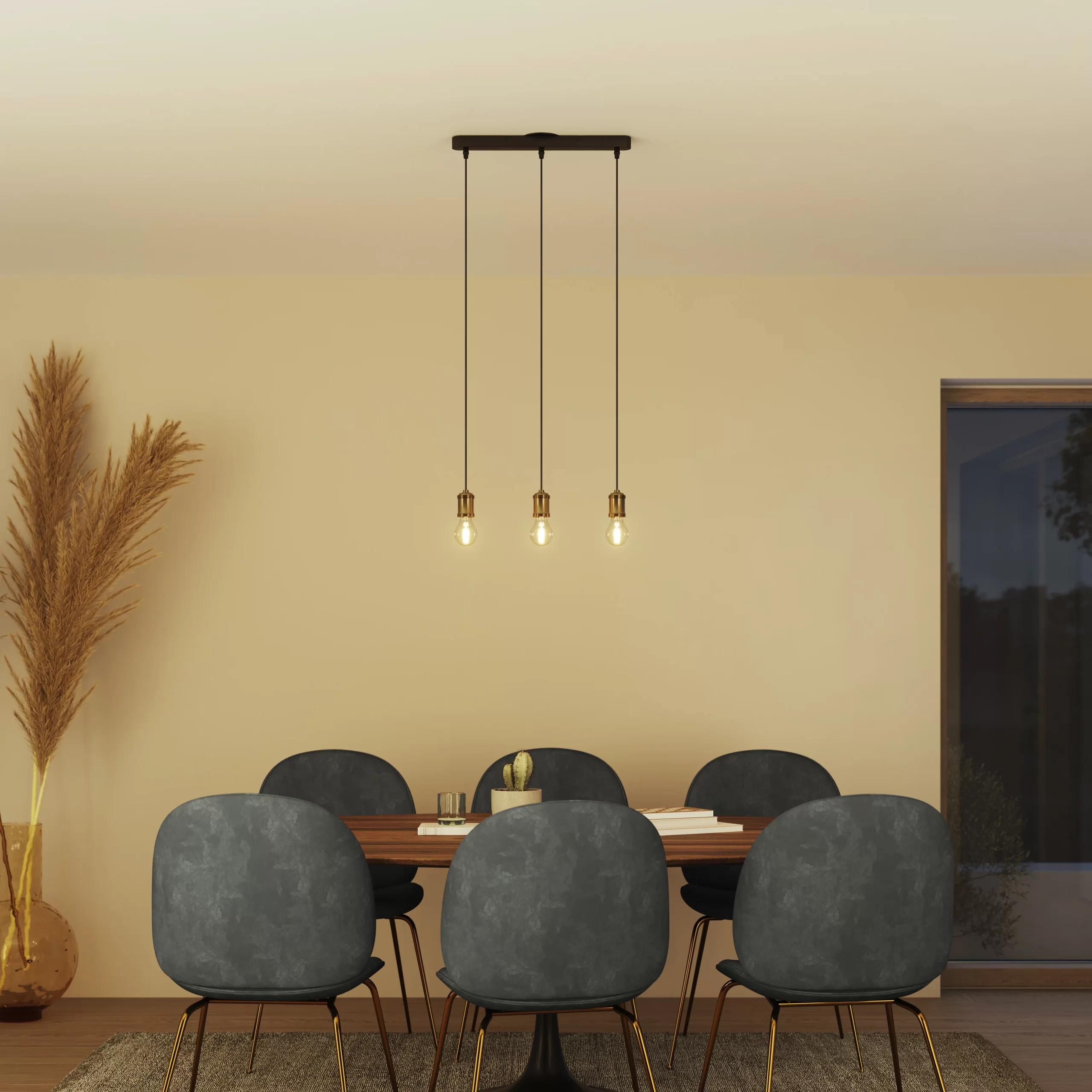 Milne Stripe Matt Black & Antique Brass 3 Lamp Pendant Ceiling Light, (Dia)40mm 3 Milne Stripe Matt Black & Antique Brass 3 Lamp Pendant Ceiling Light, (Dia)40mm