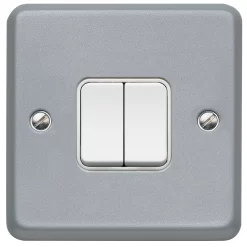 MK 10A Grey Double 2 Way Metal-clad Switch With White Inserts