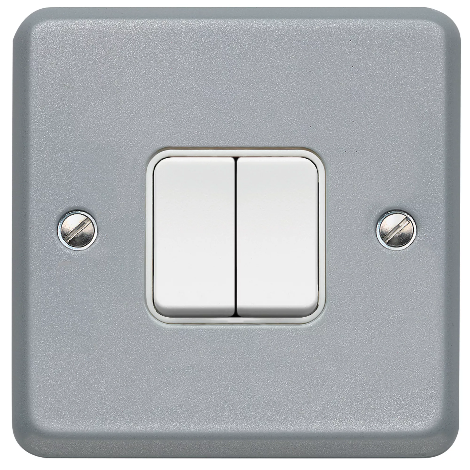 MK 10A Grey Double 2 Way Metal-clad Switch With White Inserts 3 MK 10A Grey Double 2 Way Metal-clad Switch With White Inserts
