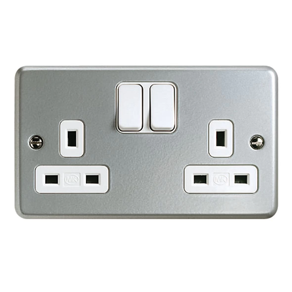 MK 13A Grey 2 Gang Switched Metal-clad Socket With White Inserts 3 MK 13A Grey 2 Gang Switched Metal-clad Socket With White Inserts