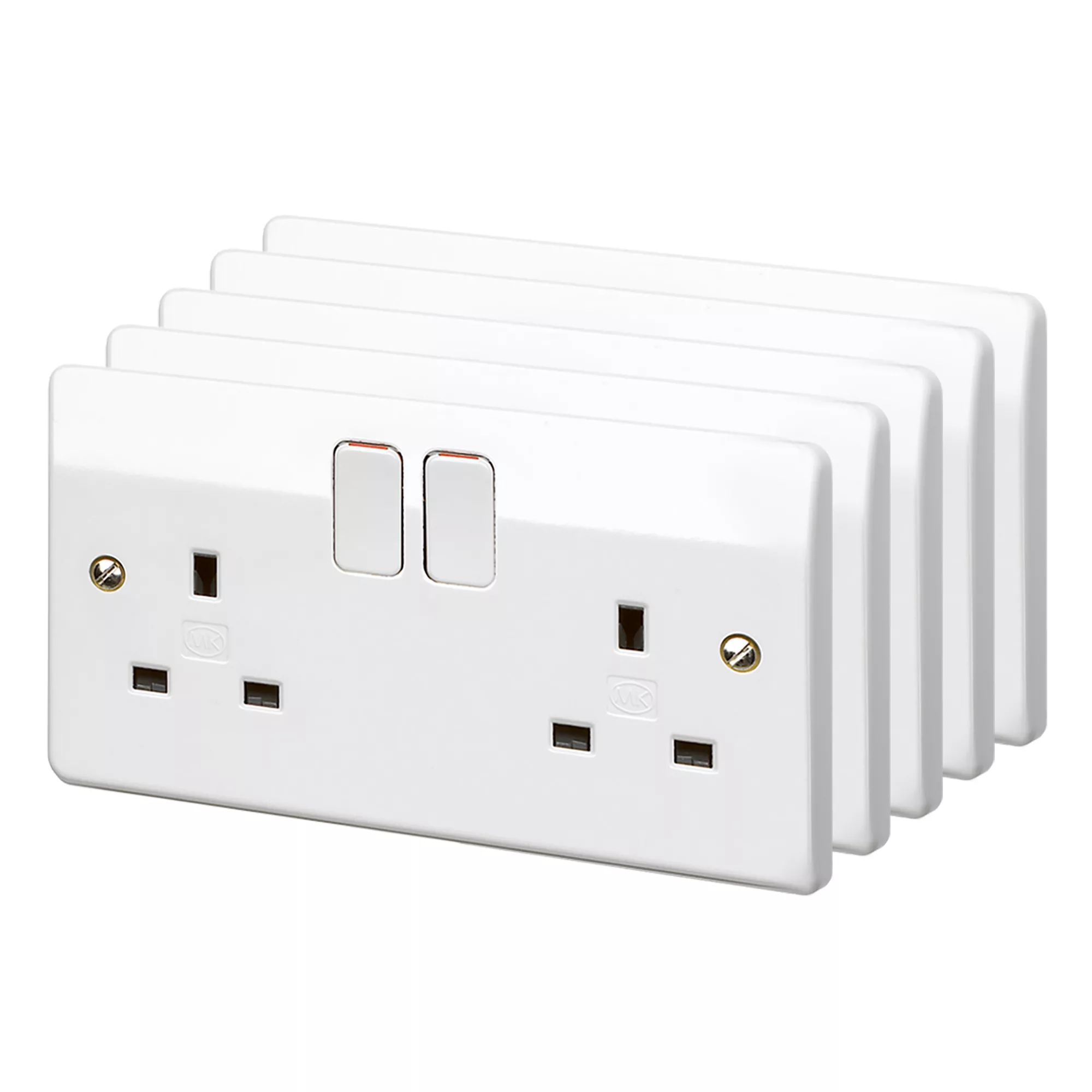 MK White Double 13A Switched Socket, Pack Of 5 3 MK White Double 13A Switched Socket, Pack Of 5