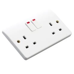 MK White Double 13A Switched Socket With Neon