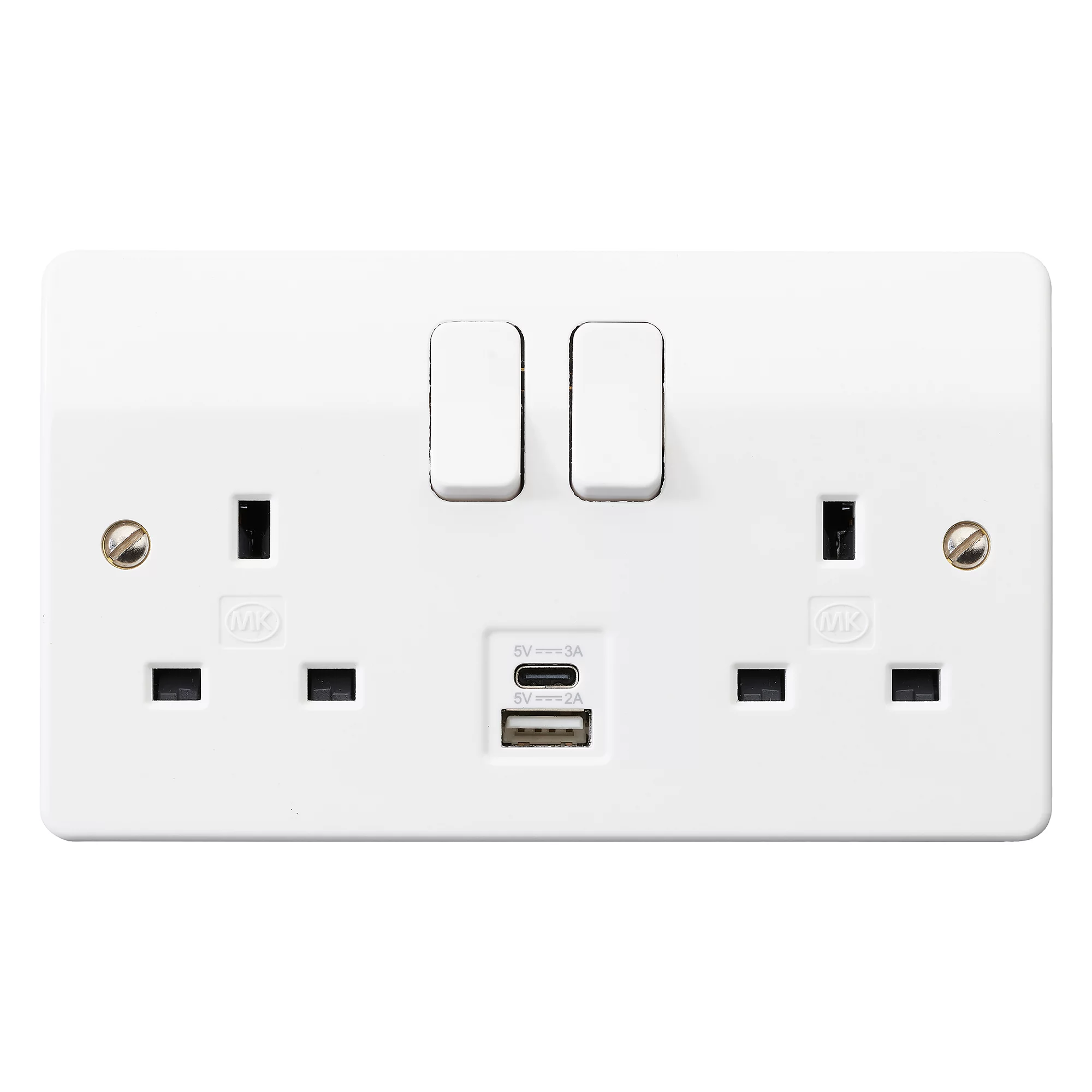 MK White Double 13A Switched Socket With USB X2 3 MK White Double 13A Switched Socket With USB X2