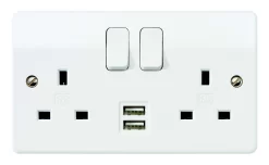 MK White Socket With USB X2