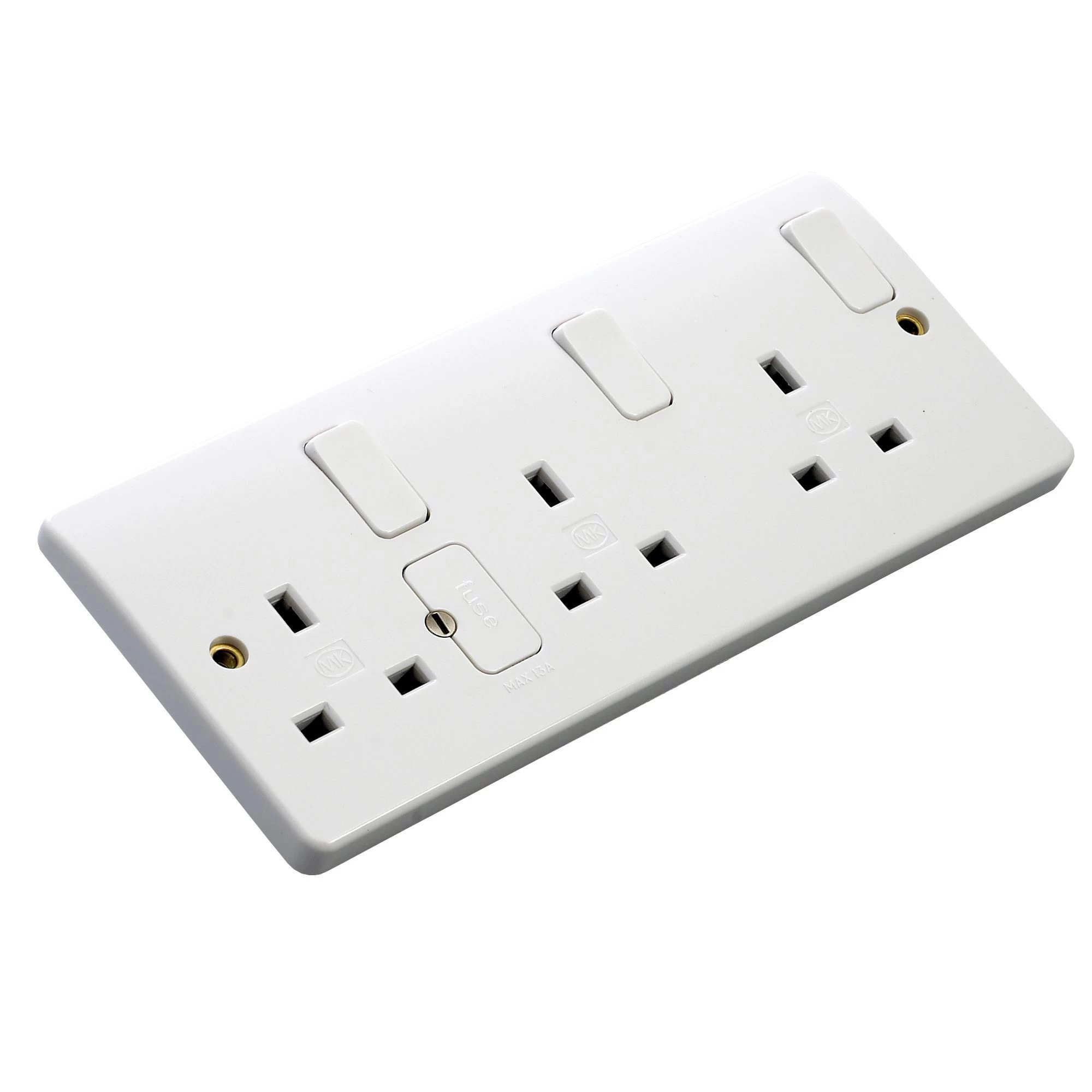 MK White Triple 13A Switched Socket 3 MK White Triple 13A Switched Socket