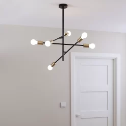 Monzoni Black Gold Effect 6 Lamp Pendant Ceiling Light, (Dia)515mm