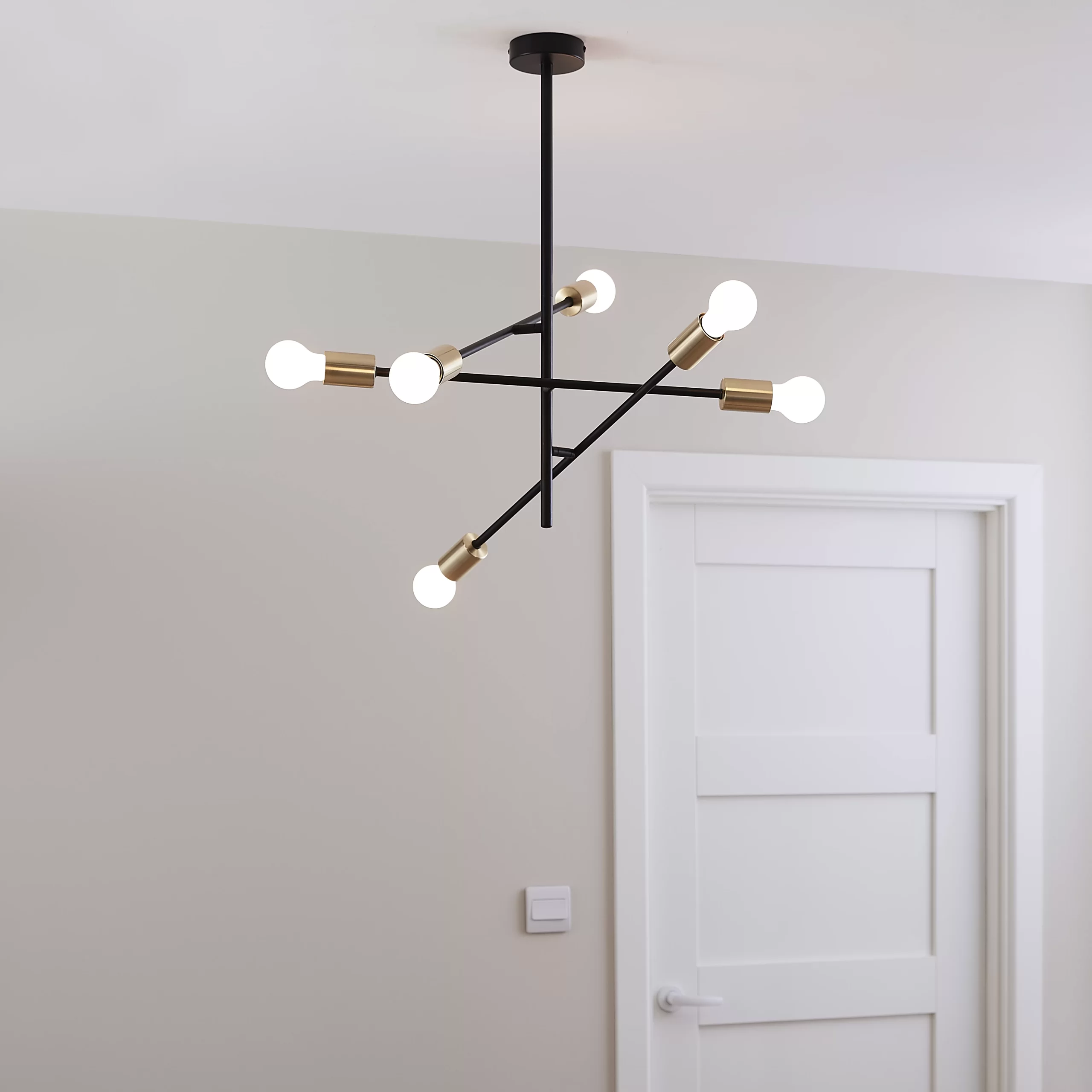 Monzoni Black Gold Effect 6 Lamp Pendant Ceiling Light, (Dia)515mm 3 Monzoni Black Gold Effect 6 Lamp Pendant Ceiling Light, (Dia)515mm