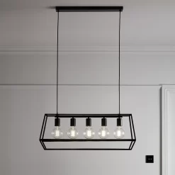Nantan Matt Black 5 Lamp Pendant Ceiling Light, (Dia)780mm