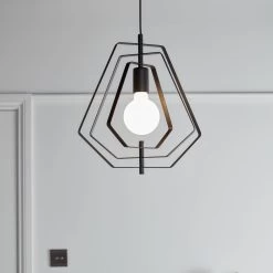 Nedoki Matt Black Pendant Ceiling Light, (Dia)350mm