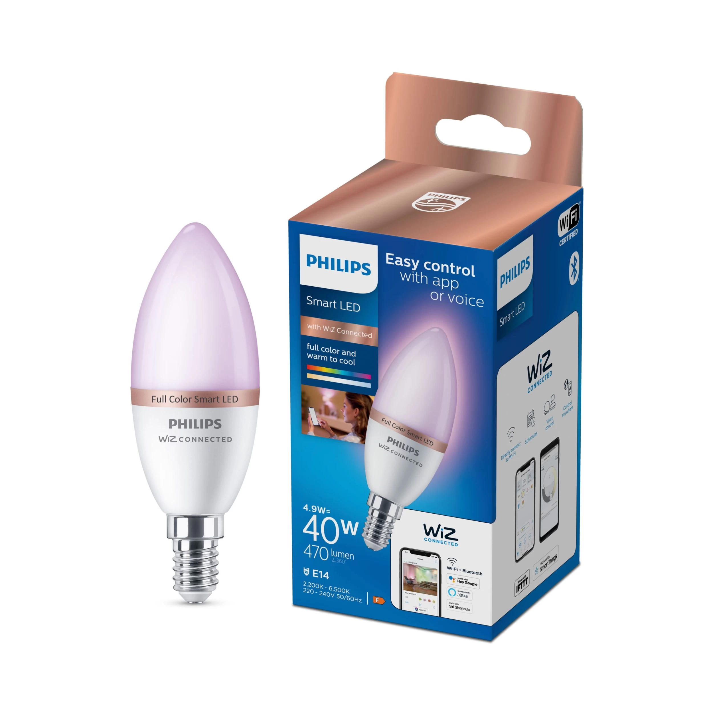 Philips PhilipsSmart SES 40W LED Cool White, RGB & Warm White Candle Dimmable Smart Light Bulb 3 Philips PhilipsSmart SES 40W LED Cool White, RGB & Warm White Candle Dimmable Smart Light Bulb