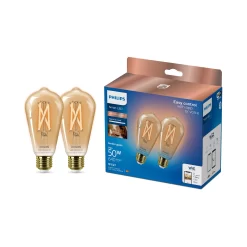 Philips WiZ E27 50W LED Cool White & Warm White ST64 Filament Smart Light Bulb, Pack Of 2