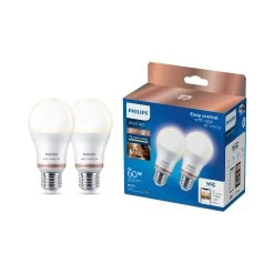 Philips WiZ E27 60W LED Cool White A60 Smart Light Bulb, Pack Of 2