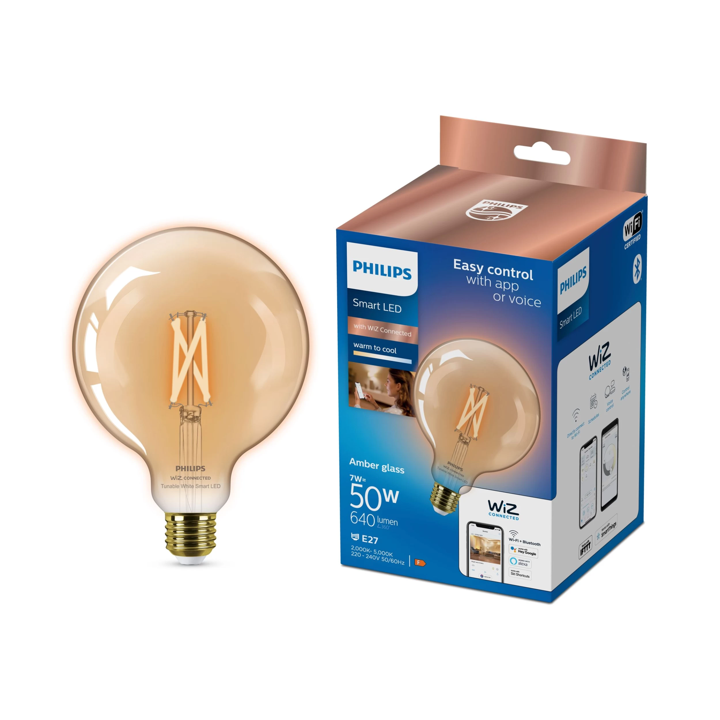 Philips WiZ G125 E27 50W LED Cool White & Warm White Filament Smart Light Bulb 3 Philips WiZ G125 E27 50W LED Cool White & Warm White Filament Smart Light Bulb