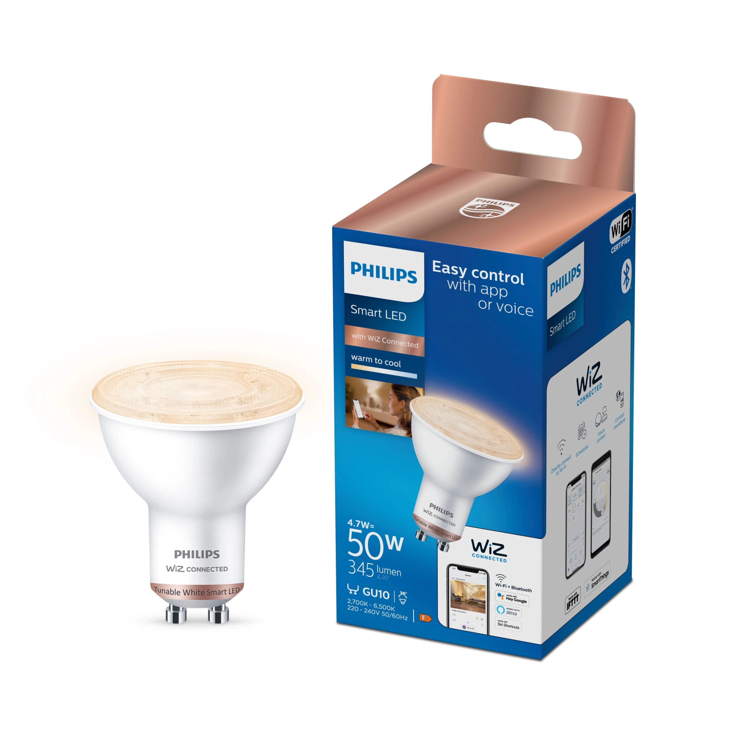 Philips WiZ GU10 50W LED Cool White & Warm White PAR16 Smart Light Bulb 3 Philips WiZ GU10 50W LED Cool White & Warm White PAR16 Smart Light Bulb