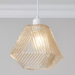 Prism Textured Champagne Pendant Ceiling Light, (Dia)200mm