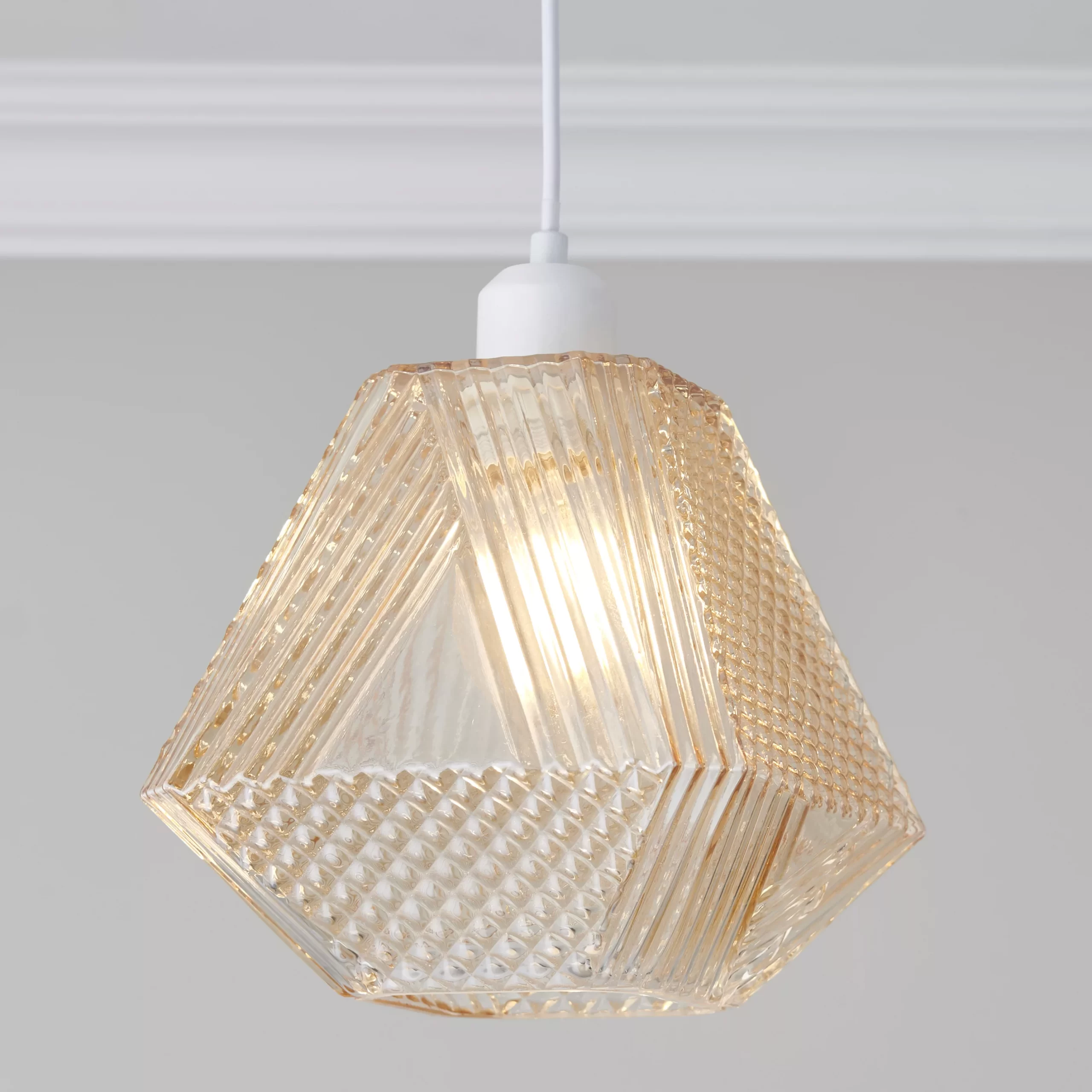 Prism Textured Champagne Pendant Ceiling Light, (Dia)200mm 3 Prism Textured Champagne Pendant Ceiling Light, (Dia)200mm