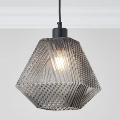 Prism Textured Smoke Pendant Ceiling Light, (Dia)200mm