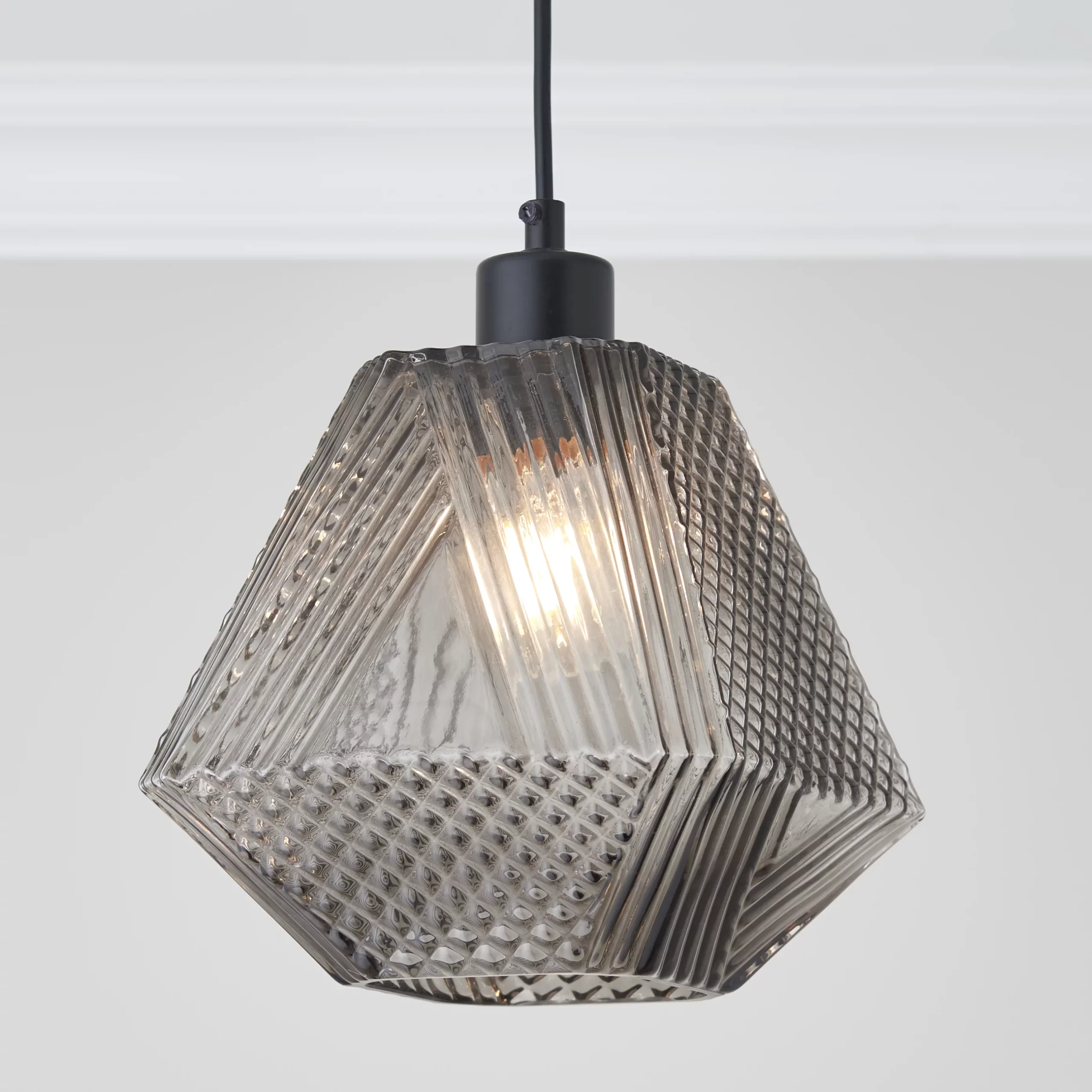 Prism Textured Smoke Pendant Ceiling Light, (Dia)200mm 3 Prism Textured Smoke Pendant Ceiling Light, (Dia)200mm