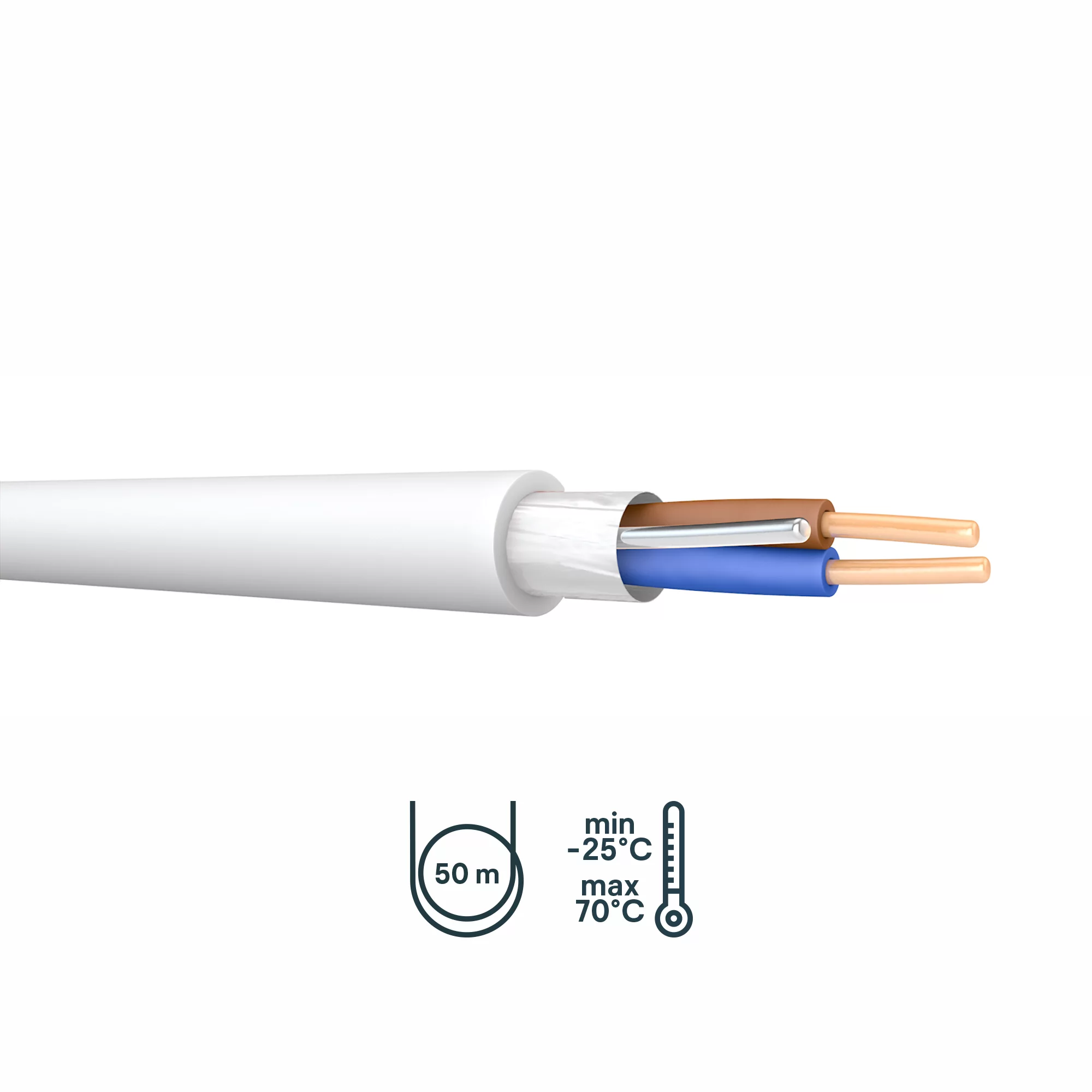 Prysmian FP200 White 2 Core Fire Cable, 2.5mm² X 50m 3 Prysmian FP200 White 2 Core Fire Cable, 2.5mm² X 50m