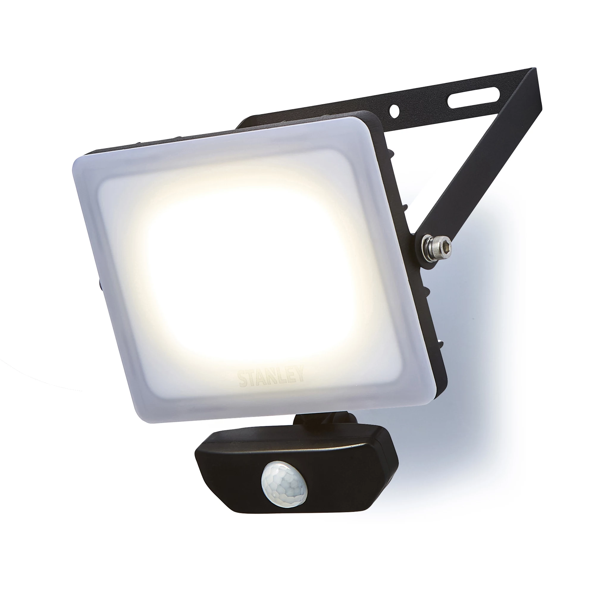 Stanley Black / Frosted Opal Mains-powered Cool Daylight LED PIR Slimline Floodlight 2700lm 3 Stanley Black / Frosted Opal Mains-powered Cool Daylight LED PIR Slimline Floodlight 2700lm