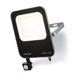 Stanley IK10 Black Mains-powered Cool Daylight LED PIR Slimline Floodlight 11000lm