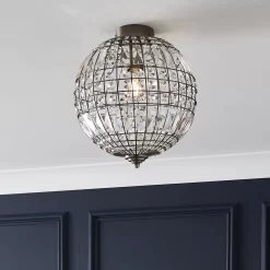 The Lighting Edit Gryphia Crystal Matt Glass & Metal Pewter Effect Ceiling Light