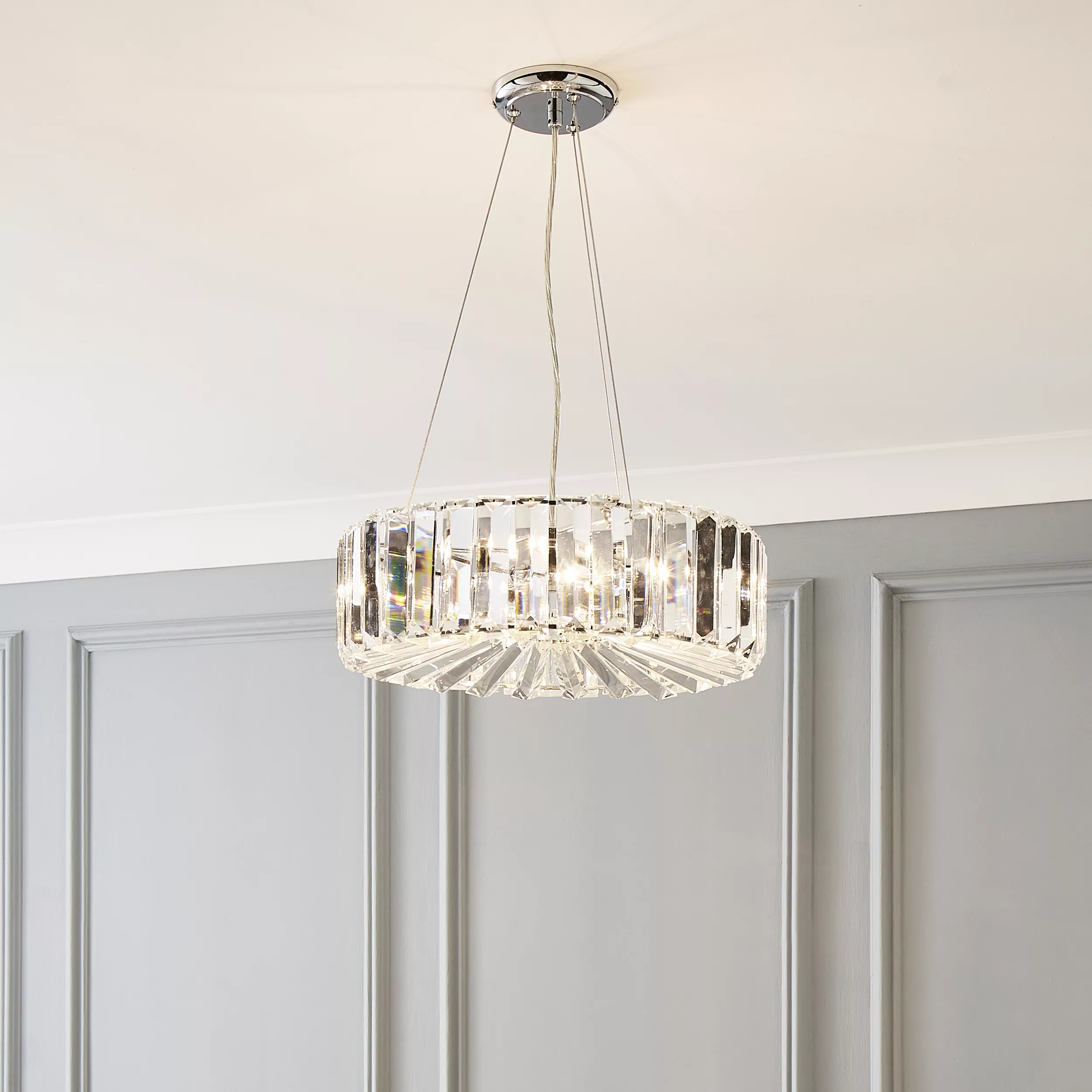 The Lighting Edit Hersh Crystal Rod Chrome Effect 3 Lamp Pendant Ceiling Light, (Dia)405mm 3 The Lighting Edit Hersh Crystal Rod Chrome Effect 3 Lamp Pendant Ceiling Light, (Dia)405mm