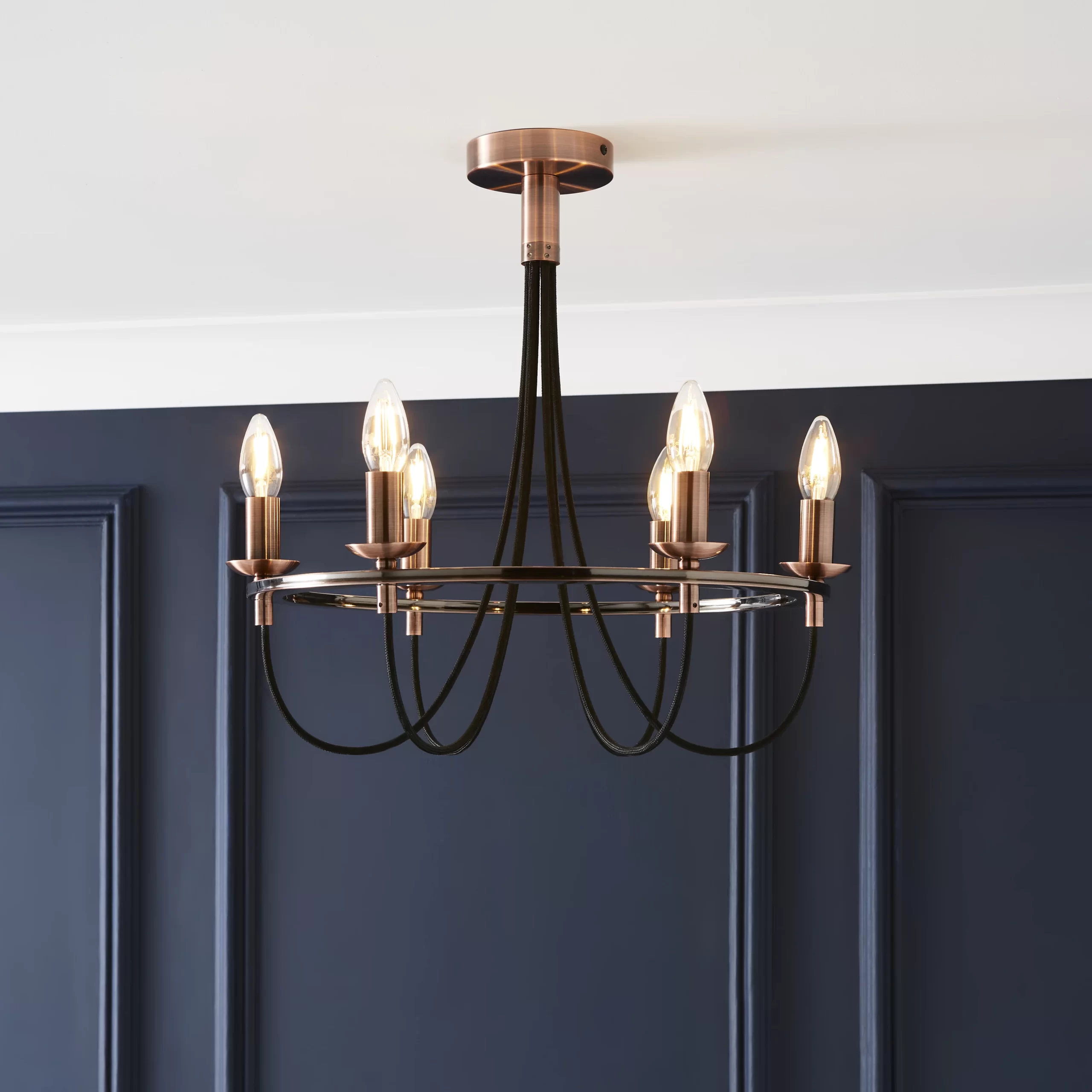 The Lighting Edit Massalia Satin Copper Effect 6 Lamp Pendant Ceiling Light, (Dia)500mm
