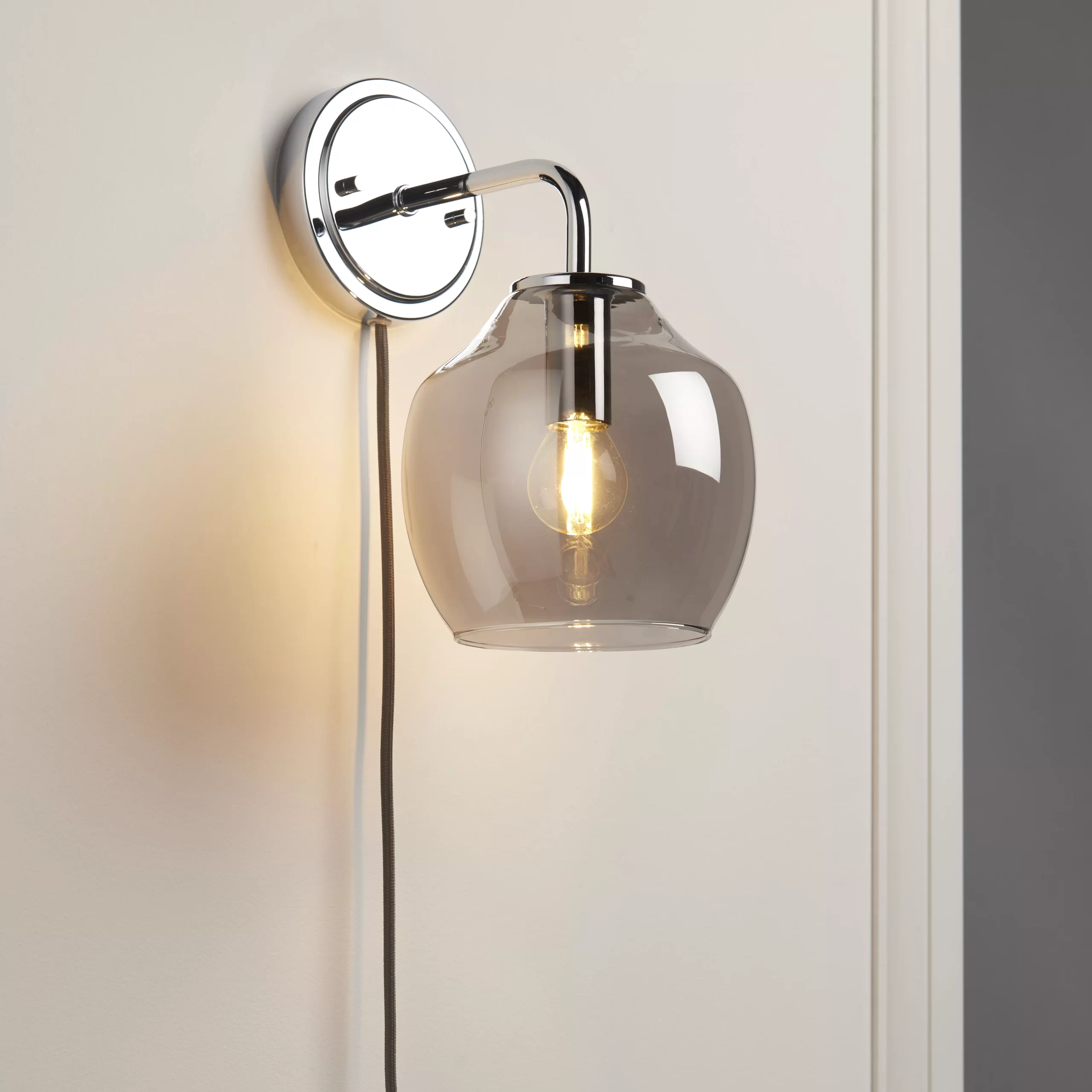 Vara Gloss Grey Silver Effect Plug-in Wall Light 3 Vara Gloss Grey Silver Effect Plug-in Wall Light