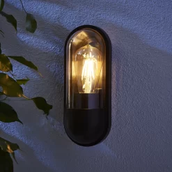 Zinc Kerry Fixed Matt Black Mains-powered Outdoor ON/OFF Wall Light (Dia)10cm