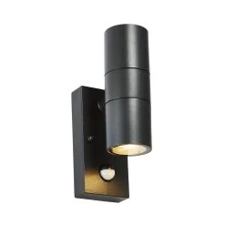 Zinc Odin Fixed Matt Black LED PIR Motion Sensor Outdoor Up Down Wall Light 7W