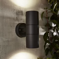 Zinc Odin Fixed Matt Black Mains-powered Outdoor Up & Down Up & Down ON/OFF Wall Light (Dia)6cm
