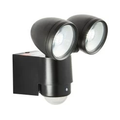 Zinc Oust BQ-37493-BLK Black Mains-powered Cool White Outdoor LED PIR Double Floodlight 480lm