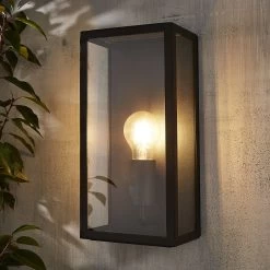 Zinc Thora Fixed Matt Black Mains-powered Outdoor ON/OFF Wall Light (Dia)16cm